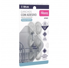 GANCHO ADESIVO 6PC 0,5KG OVAL TRANSPARENTE AT3501 ATLAS