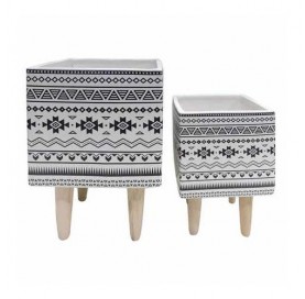 cj de Cachepots de Ceramica c/ Base de Madeira Tn0272 Cross