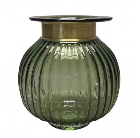 Vaso de Vidro Transparente Verde c/ Metal Dourado Bh0057 Cross