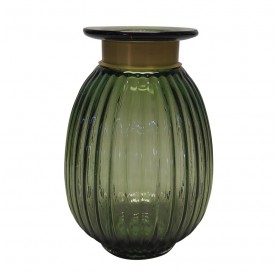 Vaso de Vidro Transparente Verde c/ Metal Dourado Bh0058 Cross